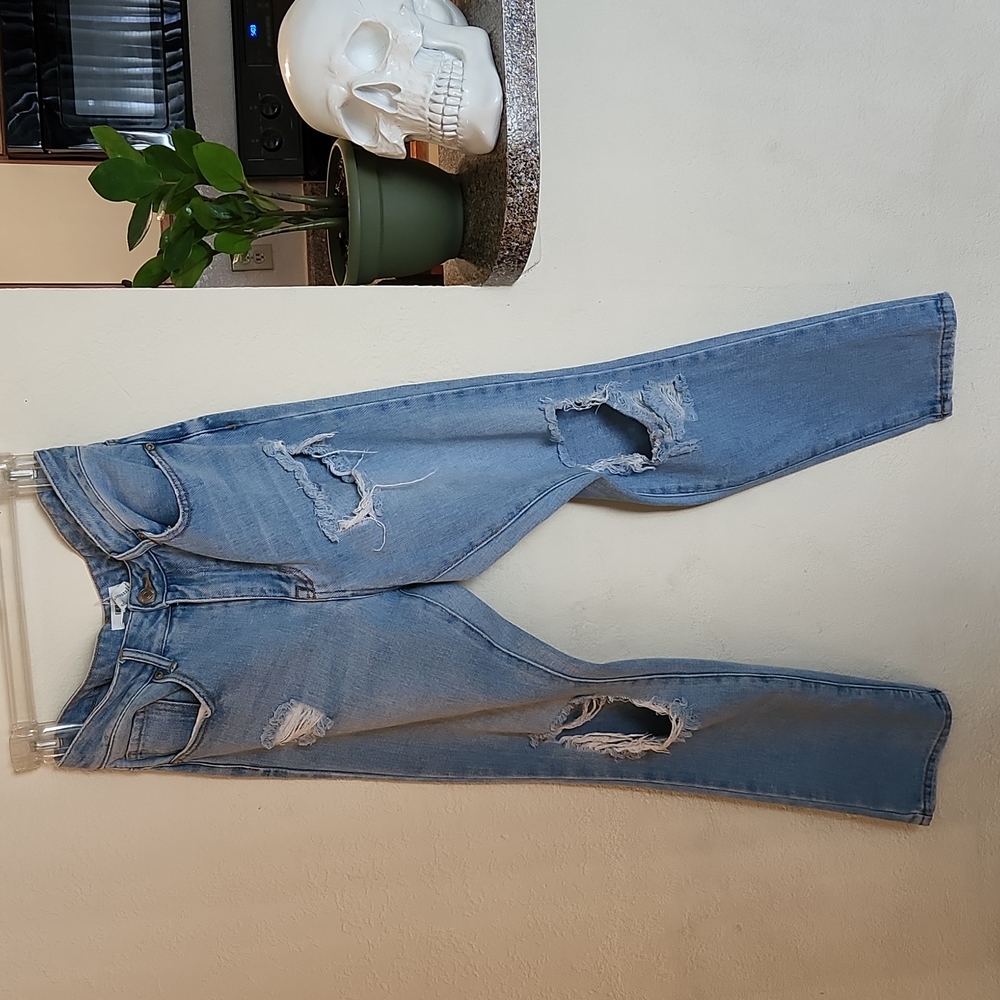 Distressed denim.